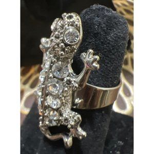 Salamander Rhinestone Silver Ring -- Size 6